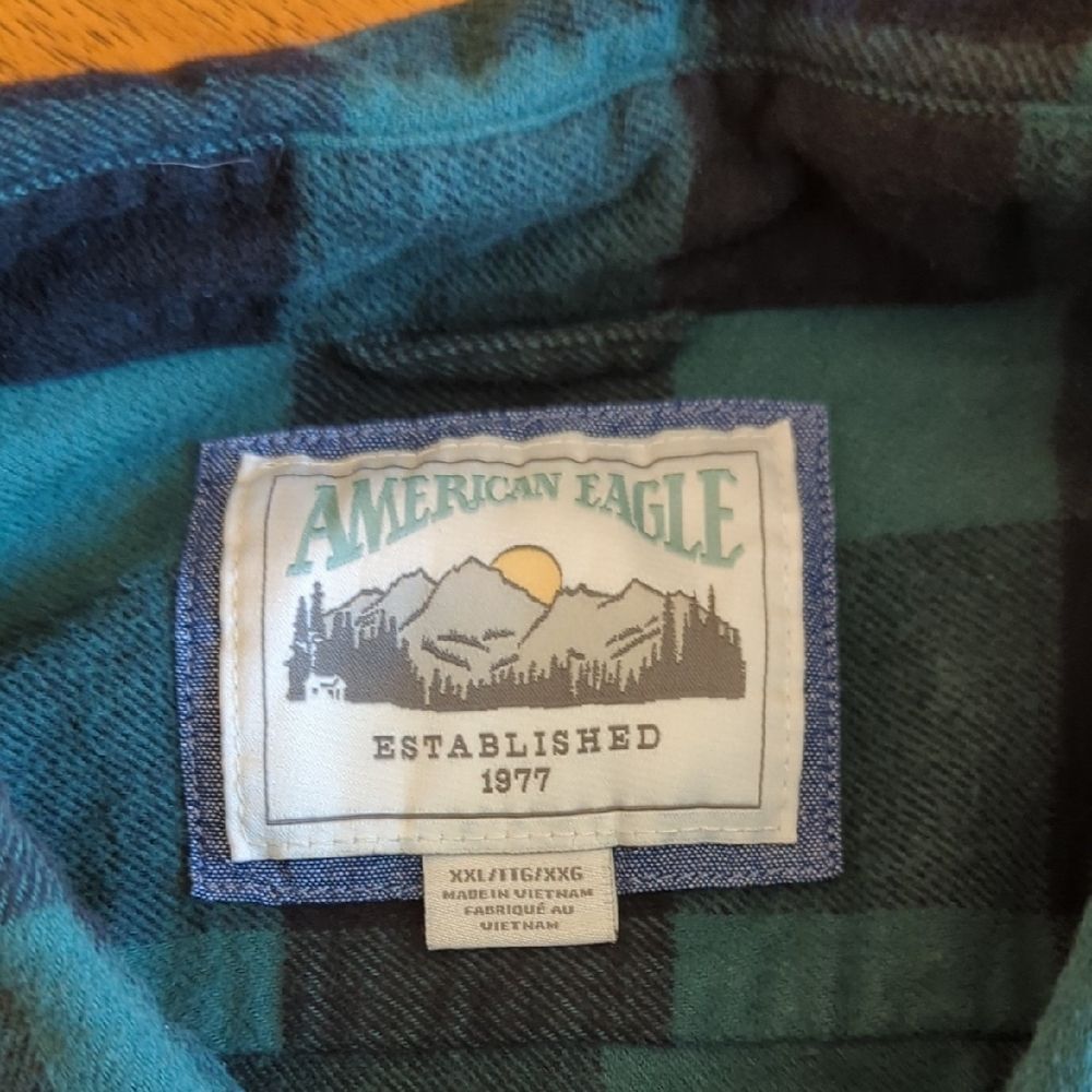 American Eagle Green & Black Plaid Button-Down Shirt XXL Buffalo Check - Picture 2 of 9